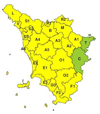 Zone di allerta della Regione Toscana