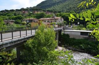Ponte di Gamberame fotografato dall\'argine destro del fiume Bisenzio verso monte